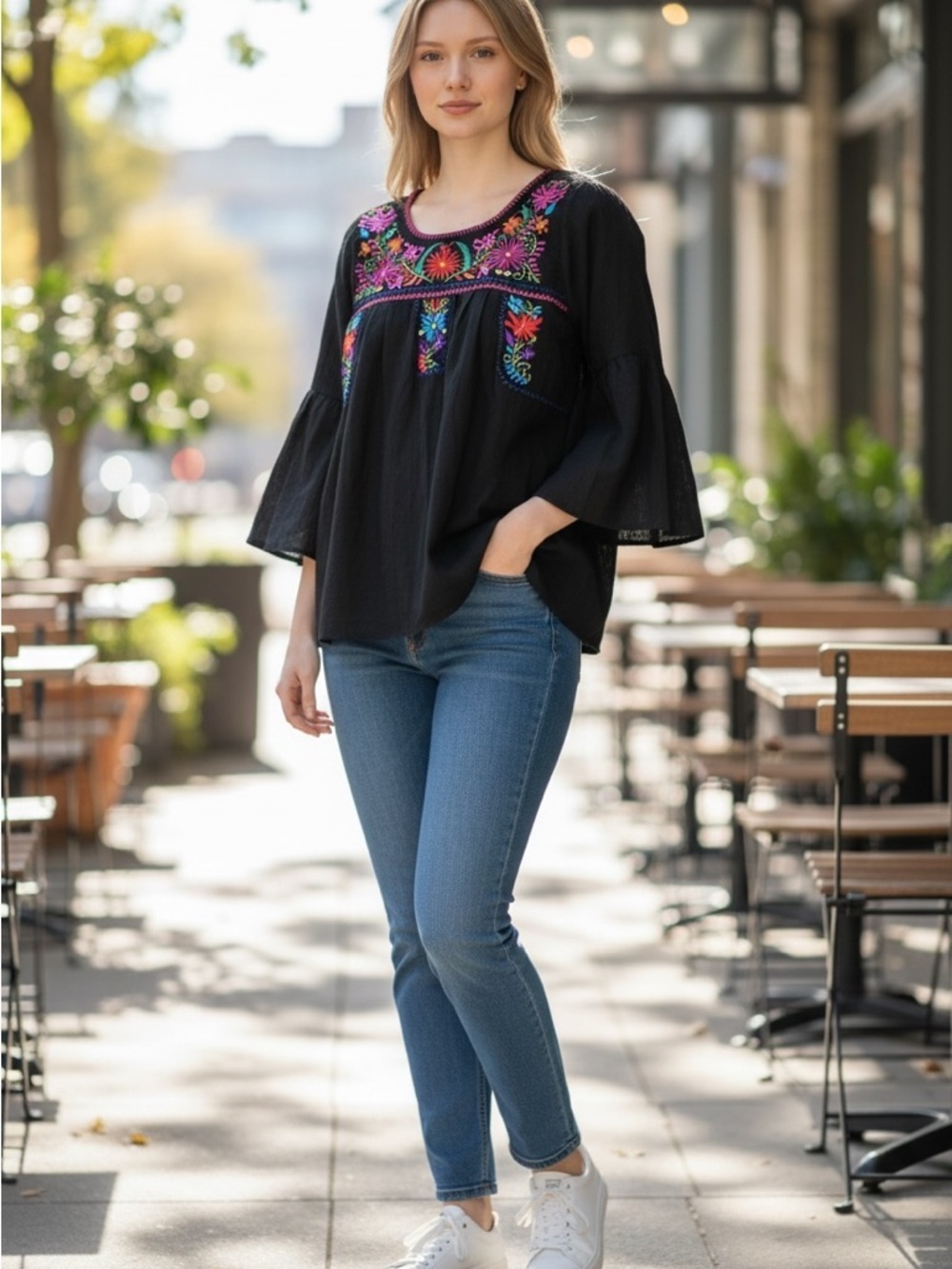 Entro Black Top with Multicolor Embroidery
